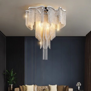 Nuovo Lampadario Decorativo con Nappe Argentate e <span class=keywords><strong>Luce</strong></span> Calda, Lampada a Sospensione a Catena con Singola Nappa per Soggiorno e Camera da Letto - Product Image 5