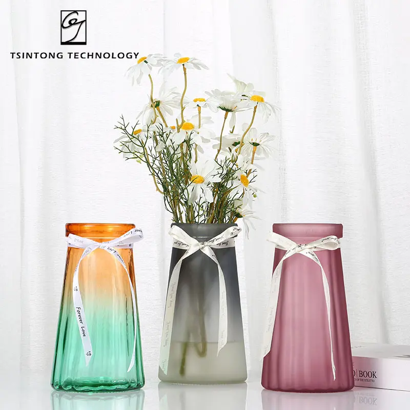 Оптовая продажа, T-образный серый матовый большой контейнер для цветов, ваза из прозрачного стекла для гостиной, домашнего декора, обеденный стол