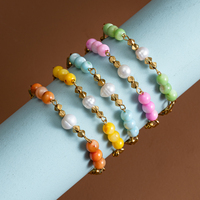 Bracelet en acier inoxydable plaqué or 18 carats PVD avec chaîne trombone perlée de pierres naturelles multicolores et perles, mignon et ludique, pour femmes et jeunes filles