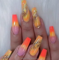 Faux ongles à presser en acrylique faits main, forme cercueil, motif ballerine pailletée, couleur personnalisable, avec colle pour application sur les doigts, pour mariage