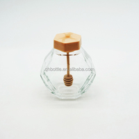 Pot à miel hexagonal en verre transparent à facettes, multi-coupes, pour le stockage de miel, de confiture et d'aliments - Vente en gros