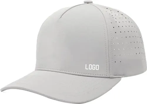 Logotipo personalizado de 5 paneles Impermeable Agujero cortado con láser Perforado Negro Gris claro Gorra de béisbol de secado rápido Sombrero de golf transpirable para correr