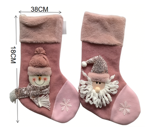 Calcetines Navideños de Felpa Rosa con Muñecos de Nieve 3D, Adornos Colgantes de Piel Sintética Suave para Árbol, Chimenea y Fiestas - Product Image 4