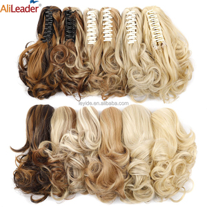 Queue de cheval synthétique courte ondulée avec pince et cordon de serrage - Product Image 4