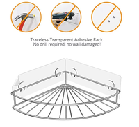 Étagère d'angle murale auto-adhésive moderne en acier inoxydable à double niveau, durable et peu encombrante, pour salle de bain, chambre et maison