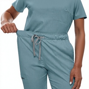 Ensemble de tenue médicale unisexe bleu clair, haut à col en V et manches courtes, pantalon jogger avec poches, BNSB SPORTS, polyester, détection d'aiguilles, hôpital - Product Image 2