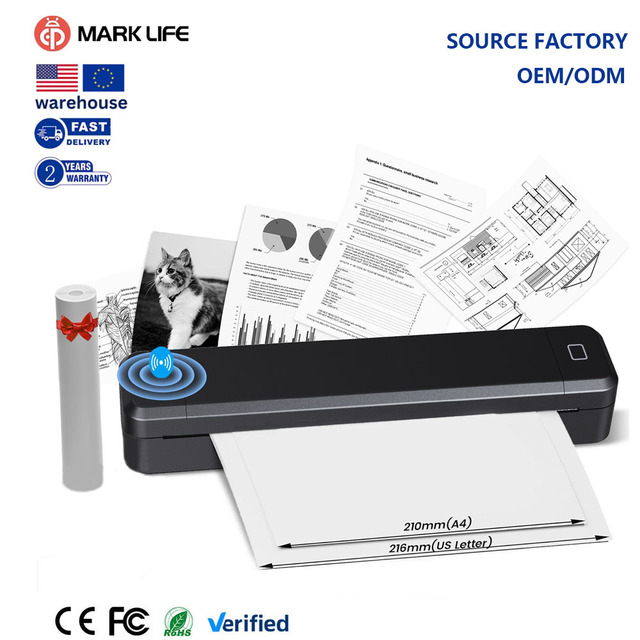 Wireless Inkless A4 Portable Mini AI Thermal Printer 1500mAh Battery 203dpi Resolution Sticker/Document Printing Free APP Stock