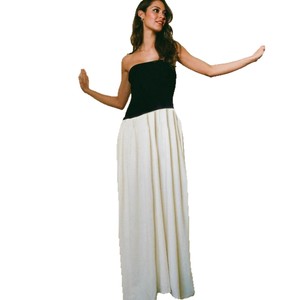 Robe longue élégante et fluide de style européen et américain pour femme, coupe ajustée, sans bretelles, bicolore noir et blanc, décontractée - Product Image 5