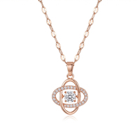 Collier en acier inoxydable plaqué or rose 18 carats avec pendentif trèfle à quatre feuilles en zircon scintillant, chaîne fine pour clavicule