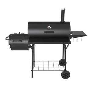 Double Barrel Smoking And Bbq Grill Charcoal Outdoor Home Use Trolley With Side Shelf And Wheels - Product Image 2