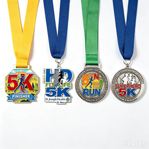Médailles de course à pied personnalisées 5K, récompense sportive en métal moulé sous pression plaqué argent avec ruban tissé et médaille à motif de chaussure de course personnalisée - Product Image 2