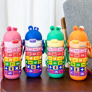 Nuovo 430ml Cute kids giocattolo matematico per bambini bottiglia d'acqua in acciaio inossidabile studente coniglio simpatica bottiglia d'acqua thermos di paglia con cinturino