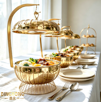 Nouveau style – Ensemble de chauffe-plats de luxe 8L en acier inoxydable blanc, noir et or avec couvercle suspendu – Réchaud de buffet pour hôtels et mariages