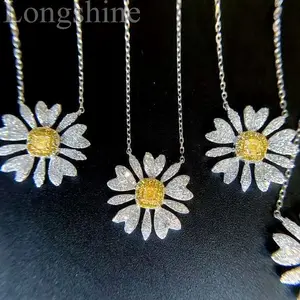 Wholesale Valentine's Day Gift Jewelry for Women Daisy Flower Pendant 18K Gold Chain Natural Yellow Diamond Choker Necklace