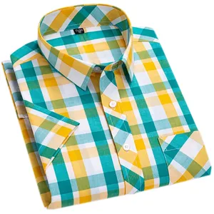 Ekose kısa kollu gömlek erkek yaz yeni moda 100% pamuklu bluz kaliteli rahat rahat gömlek genç erkek günlük giysiler