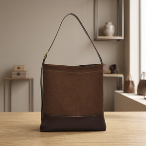 Matte Color-blocked PU Tote Bag with Button Closure Retro and Stylish Fashion Design Large Capacity Shoulder Bag - Product Image 3