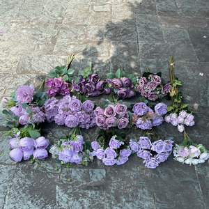 Bouquet de fleurs artificielles en soie, série violette, orchidées, hortensias, roses, pivoines, fournitures de décoration de mariage, vente en gros - Product Image 4