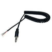 Cable Espiralizado Personalizado U-174, Conector de Aviación de 4 Polos a 4 Cables Desnudos Estañados para Auriculares de Aviación de 7.1mm, Auriculares de Helicóptero