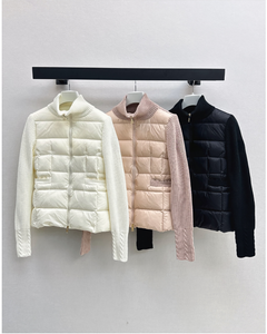 Veste à col haut zippée en tricot pour <span class=keywords><strong>femme</strong></span> de haute qualité, manteau d'hiver léger et chaud en duvet de canard blanc uni - Product Image 1
