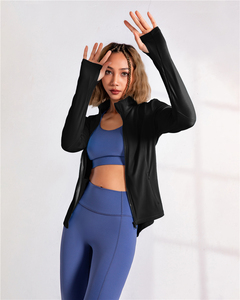 المرأة عالية المرونة الوقوف طوق اليوغا اللياقة البدنية كامل السترات صالة ألعاب رياضية أعلى طويلة الأكمام تناسب ضئيلة تشغيل سترة مع مشبك الإبهام - Product Image 6