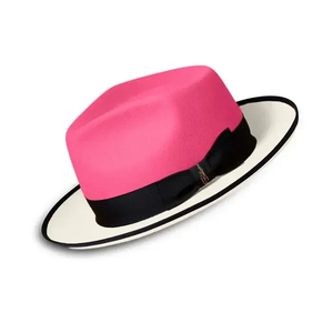 Pink Wool Felt Fedora <b>Hat</b> With Black Band And White Brim Unisex Adult Size 56-58CM Casual Spring <b>Summer</b> Fashion Style - Product Image 2