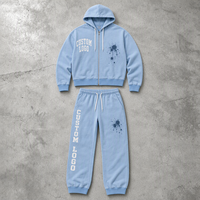 Ensemble de mode personnalisé pour homme : veste à capuche zippée bleu ciel et pantalon de jogging à poignets élastiques avec imprimé éclaboussures foncées OEM ODM
