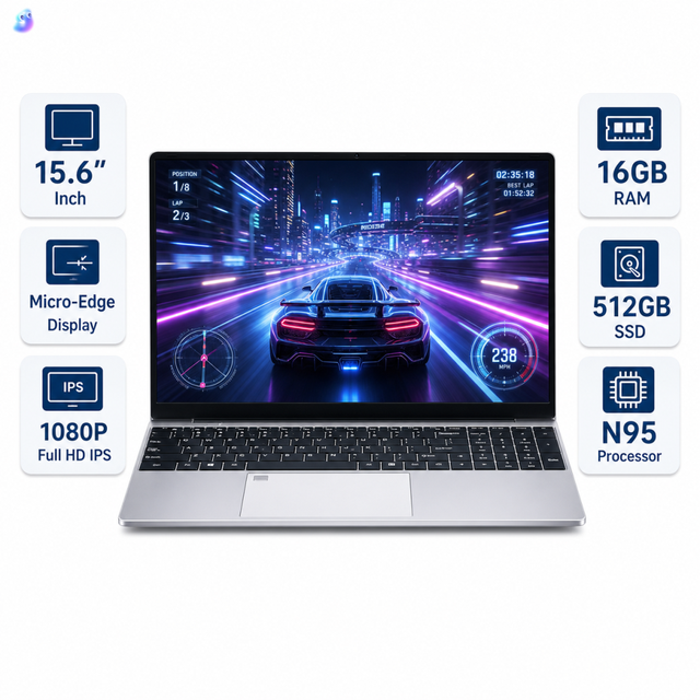 Factory Cheap 15.6"Laptop Intel N95 512GB 1TB Business Laptop with Fingerprint Recognition Keyboard Backlight New Used Gaming