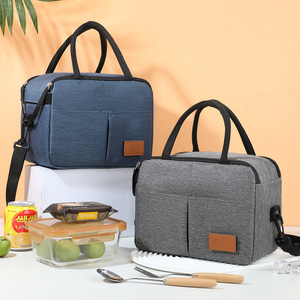 Lunch Bag Oxford Cloth Insulated With <b>Ice</b> <b>Pack</b> Portable <b>Cooler</b> For Food Storage Gray Navy Blue - Product Image 1