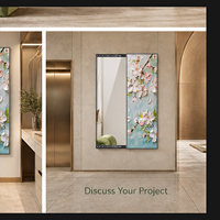 Miroir mural coulissant en verre floral avec panneau décoratif floral pour entrée, chambre, dressing, hôtel, décoration intérieure moderne