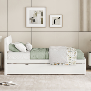 Base de Cama Plataforma Doble de Diseño Moderno con Cama Nido, Color Blanco Lavado, Tipo Murphy - Product Image 2