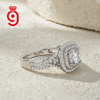 Bague élégante en moissanite, argent sterling S925, double halo avec sangle pavée fendue, couleur D VVS, empilable, pour couple