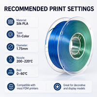 Filament PLA Soie Haute Brillance 1,75 mm Anti-blocage Dégradé Tricolore Métallique Brillant Filament 3D Bobine 1 kg FDM/FFF Personnalisé OEM