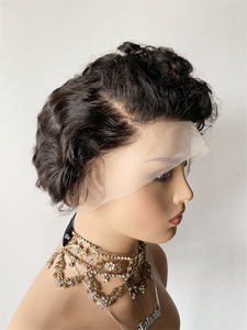 DX231 Popular peluca natural con rizos Pixie frontales pelucas con flecos Henan LACE Front Pixie cut rizado 100 pelucas humanas para mujeres negras - Product Image 3