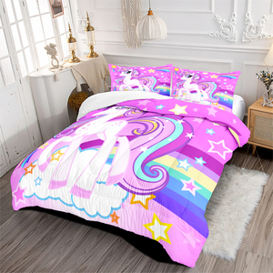 3 Piece Ultra Soft Kids Girls Unicorn Comforter Set Queen Twin Full Size Micro Alternative <strong>Quilted</strong> <strong>Bedding</strong> 2 Pillowcases 400TC - Product Image 2
