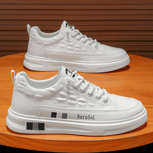 Nuevos Zapatos Planos de Piel con Textura de Cocodrilo Estilo Coreano para Hombre, Zapatillas Casuales Blancas Versátiles para Estudiantes, Uso Diario - Product Image 3