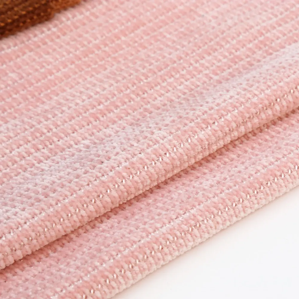 Hot sale plain chenille sweater fabrics china pink knitting fabric for winter