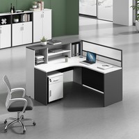 Bureau de direction en forme de L avec armoire de rangement, cloison en verre insonorisée, poste de travail individuel privé pour le personnel de bureau