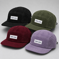 Casquette de baseball 5 panneaux en velours côtelé personnalisée, style 60, avec visière courbée et patch logo décontracté, couleur unie, fournisseur en gros