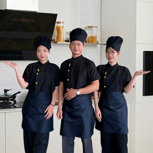 OEM Custom Chef Jacket Short Sleeve White <b>Black</b> <b>Edge</b> Stain Resistant Durable Kitchen Hotel Catering Staff Uniform Manufacturer - Product Image 2