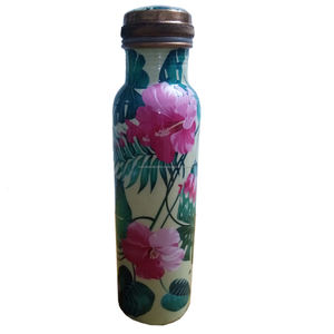 Botellas de agua de diseño sin costuras y a prueba de fugas con estampado Meena de cobre puro (1 litro) hechas a mano con beneficios para la salud de Ayurveda - Product Image 3