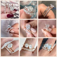 Bague de fiançailles en or blanc 10K 14K 18K avec trois pierres ovales en diamant de laboratoire VVS pour femmes, certifiée IGI