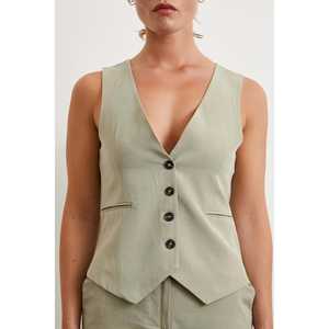 Chaleco de Lino y Algodón para Mujer con Bolsillos, Prenda Exterior Transpirable, Color Gris - Product Image 3