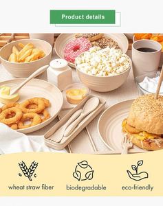 Produits sans BPA avec logo personnalisé, bols, tasses, assiettes et plats biodégradables, vaisselle en paille de blé, ensembles de vaisselle - Product Image 4