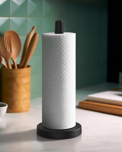 Porte-rouleau de papier essuie-tout moderne en acier inoxydable de qualité supérieure avec base noire stable pour cuisine - Product Image 3