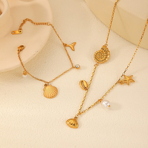 Ocean Themed Gold Plated Necklace With <b>Shell</b> Starfish Pendant Stainless Steel Jewelry For Women Summer Fashion Accessory - Product Image 1