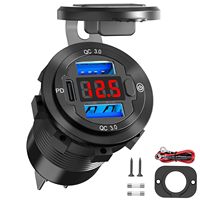 Carcasa de aluminio doble QC3.0 de 12V-24V, salida USB PD de 30W con voltímetro Digital e interruptor de botón para barco, autobús marino, RV