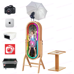 Photomaton pour PC Windows/<span class=keywords><strong>Mac</strong></span> Mini, écran tactile de 21,5 pouces, avec appareil <span class=keywords><strong>photo</strong></span> et imprimante, miroir en bois adapté, kiosque photomaton - Product Image 3