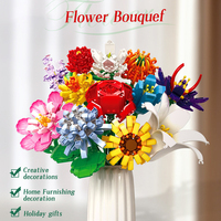 12 en 1 fleur brique bouquet fleur blocs de construction ensemble avec rose construction ensemble bricolage mini bloc fleur briques pour les filles