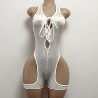 Combinaison Une Pièce en Nylon avec Strass AB, Tenue de Danse Exotique, Justaucorps de Bal, Salopette de Spectacle, Ensembles de Danse, Vêtements de Scène