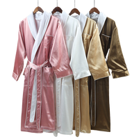 Robe de bain en soie polyester épaisse blanche de luxe, robe de bain d'hôtel unisexe avec logo personnalisé, pyjama en soie élégant